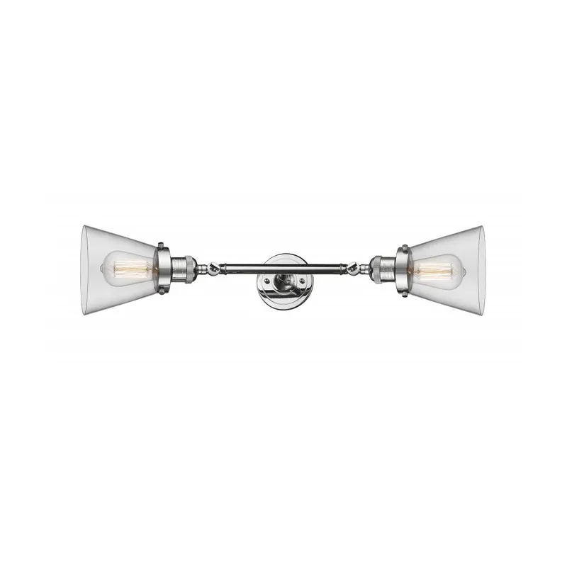 Franklin Restoration Small Cone 2 Light 6 inch Polished Chrome Bath Vanity Light Wall Light in Clear Glass, Franklin Restoration