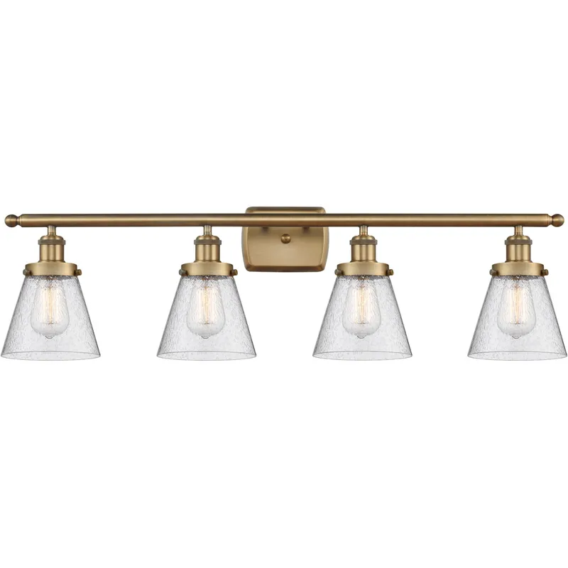 Ballston Small Cone 4 Light 36 inch Brushed Brass Bath Vanity Light Wall Light in Seedy Glass