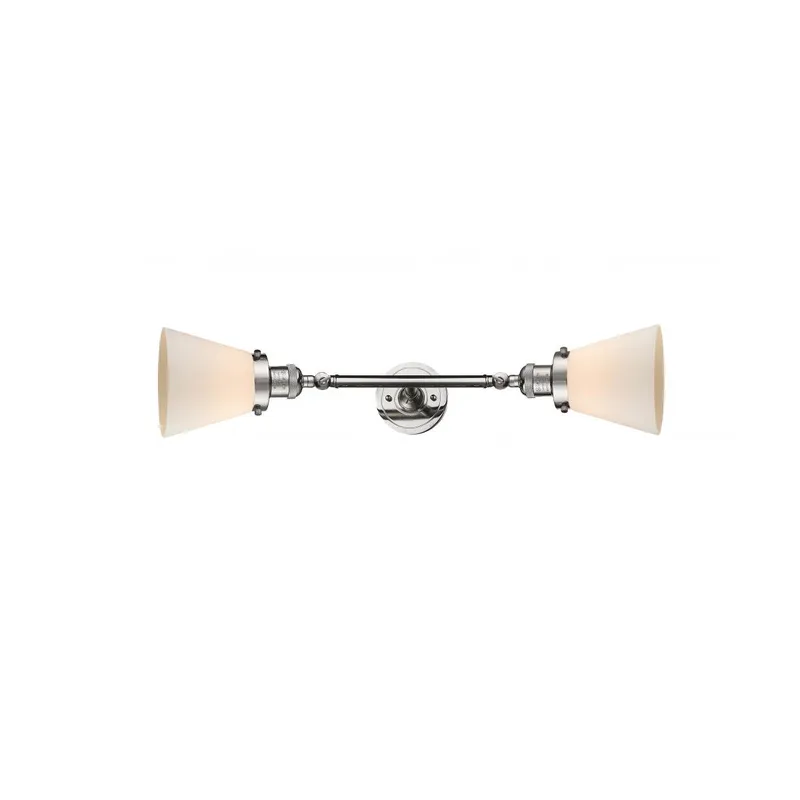 Franklin Restoration Small Cone 2 Light 6 inch Polished Nickel Bath Vanity Light Wall Light in Matte White Glass, Franklin Restoration