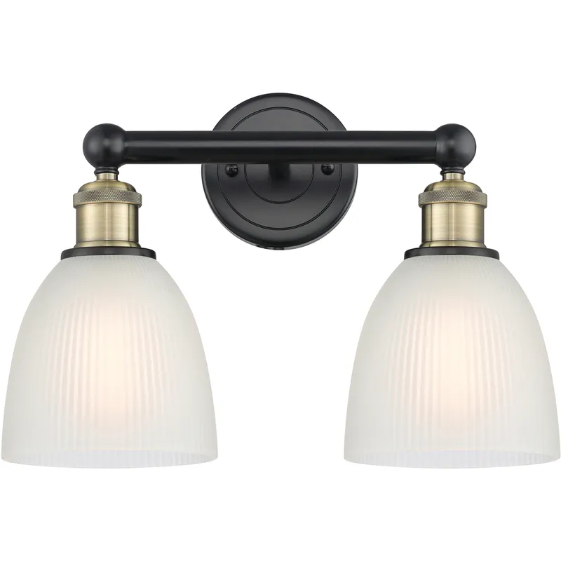 Castile 2 Light 15 inch Black Antique Brass Bath Vanity Light Wall Light in White