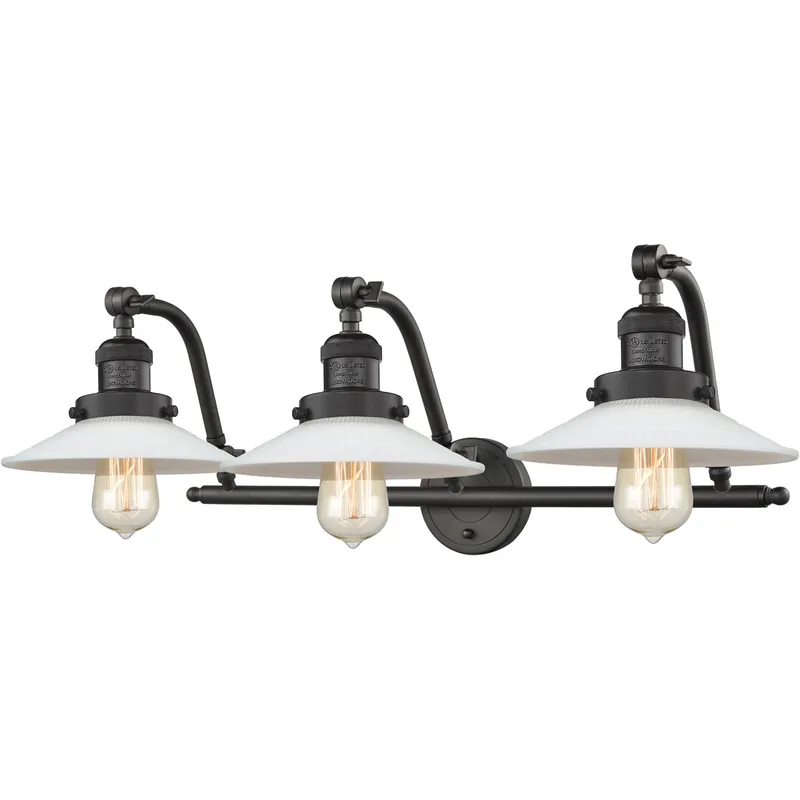 Franklin Restoration Halophane LED 28 inch Oil Rubbed Bronze Bath Vanity Light Wall Light in Matte White Halophane Glass, Franklin Restoration