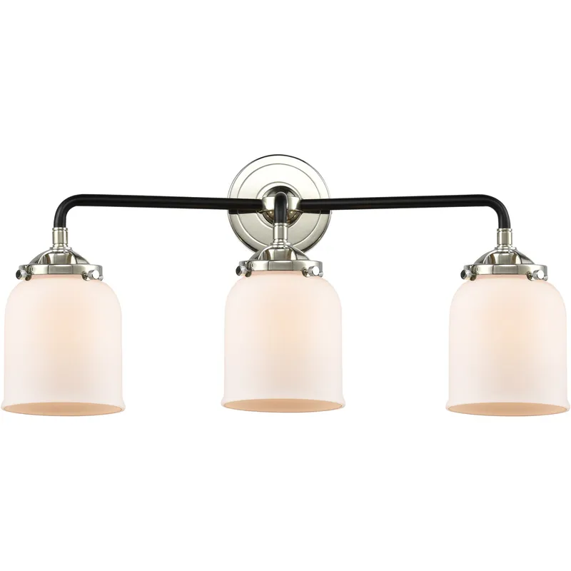 Nouveau Small Bell 3 Light 23 inch Black Polished Nickel Bath Vanity Light Wall Light in Matte White Glass, Nouveau