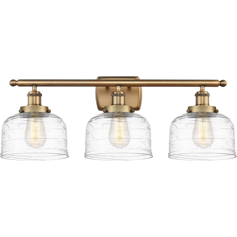 Ballston Bell LED 26 inch Brushed Brass Bath Vanity Light Wall Light in Clear Deco Swirl Glass