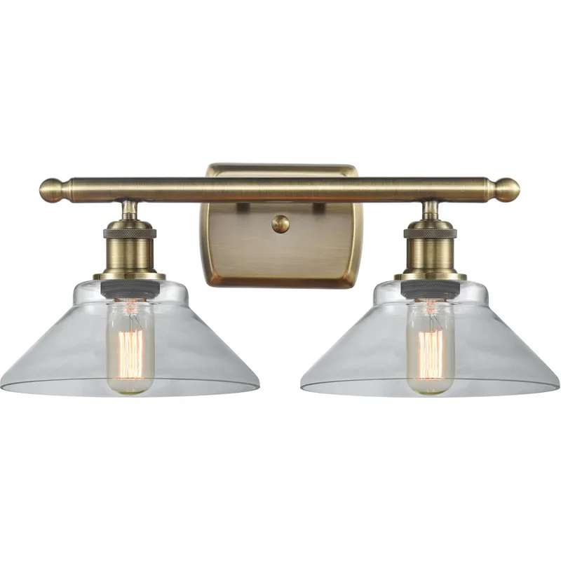 Ballston Orwell 2 Light 18 inch Antique Brass Bath Vanity Light Wall Light in Incandescent, Clear Glass, Ballston