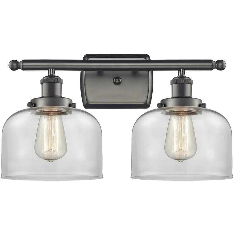 Ballston Large Bell 2 Light 16 inch Oil Rubbed Bronze Bath Vanity Light Wall Light in Clear Glass, Ballston