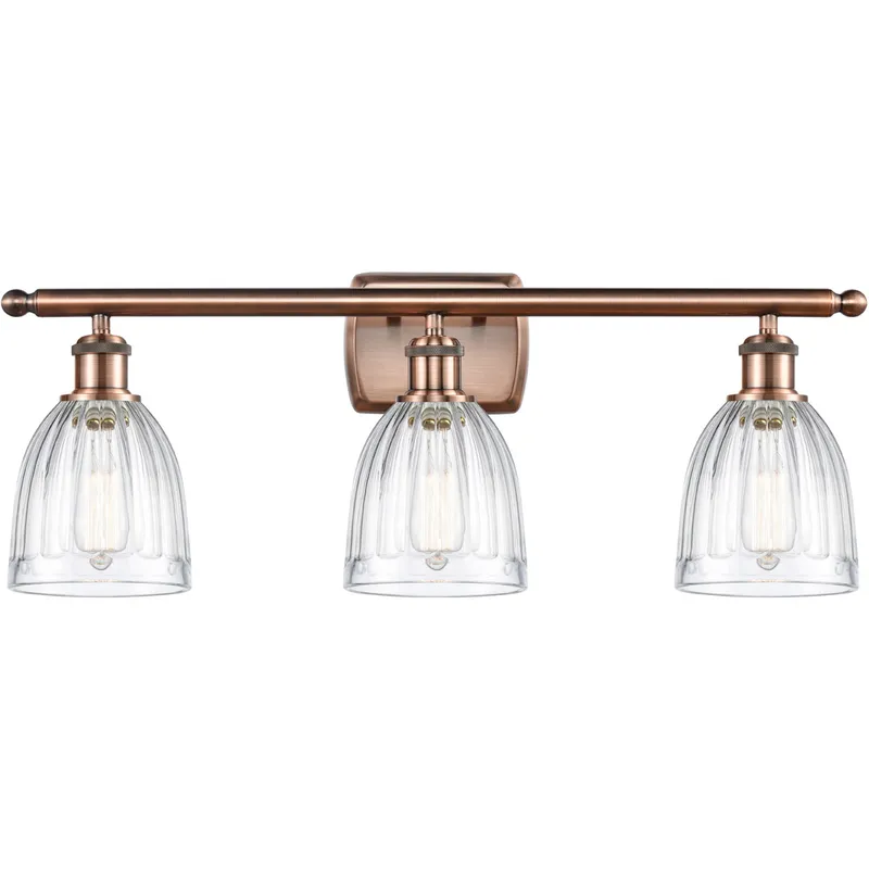 Ballston Brookfield 3 Light 26 inch Antique Copper Bath Vanity Light Wall Light in Clear Glass, Ballston