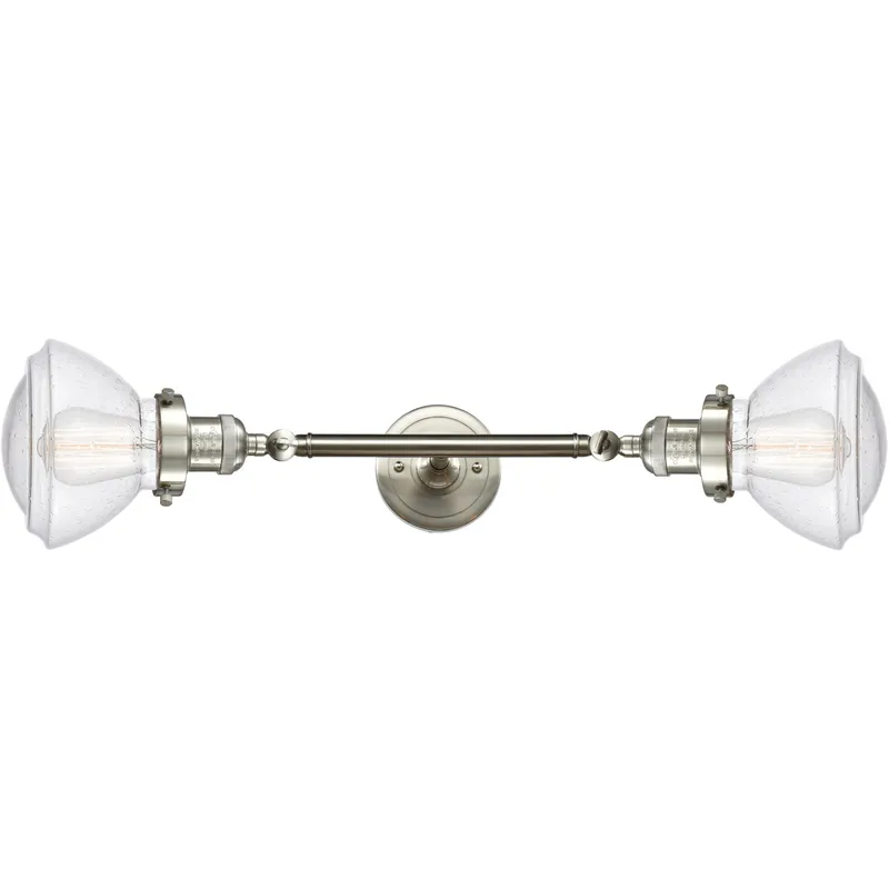 Franklin Restoration Olean 2 Light 7 inch Brushed Satin Nickel Bath Vanity Light Wall Light in Seedy Glass, Franklin Restoration
