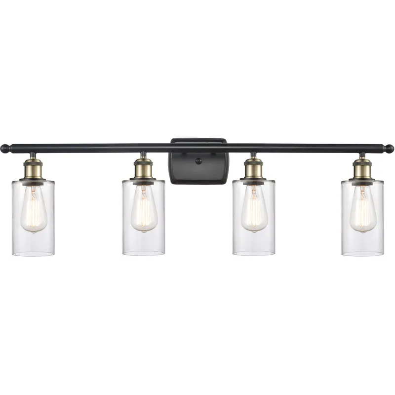 Ballston Clymer LED 36 inch Black Antique Brass Bath Vanity Light Wall Light in Clear Glass, Ballston