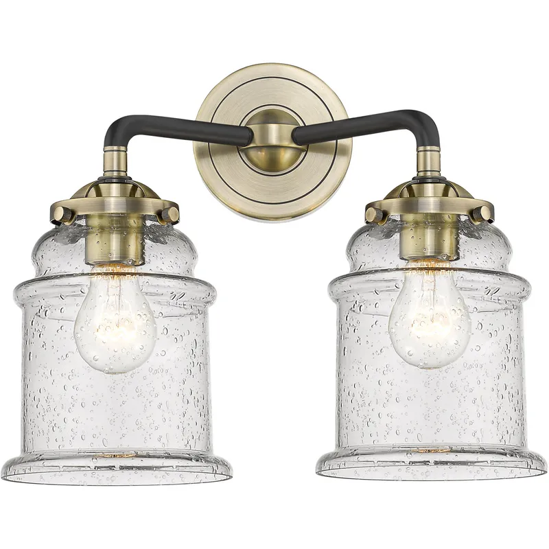Nouveau Canton 2 Light 14 inch Black Antique Brass Bath Vanity Light Wall Light in Seedy Glass, Nouveau