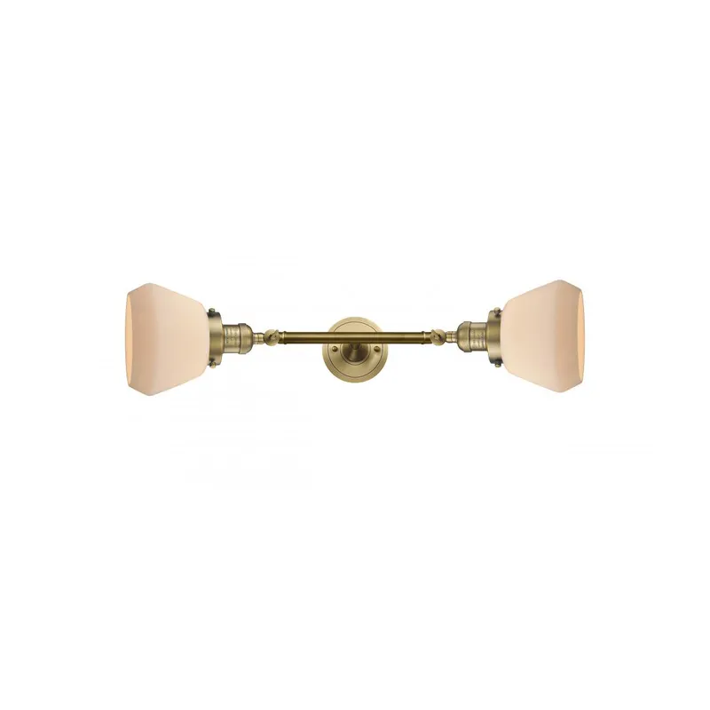 Franklin Restoration Fulton 2 Light 7 inch Brushed Brass Bath Vanity Light Wall Light in Matte White Glass, Franklin Restoration