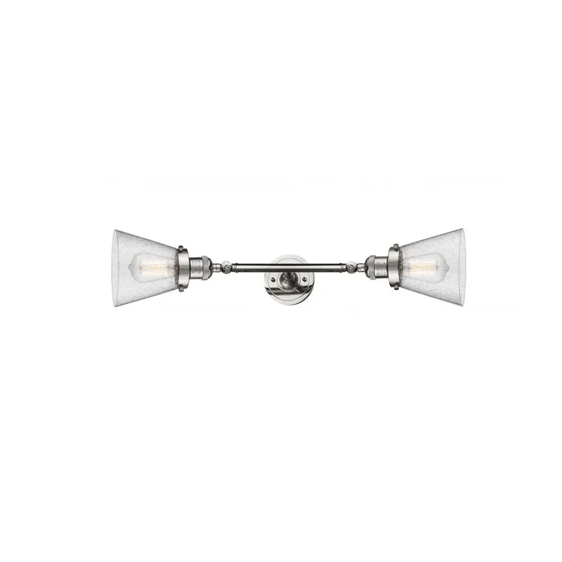 Franklin Restoration Small Cone 2 Light 6 inch Polished Nickel Bath Vanity Light Wall Light in Seedy Glass, Franklin Restoration