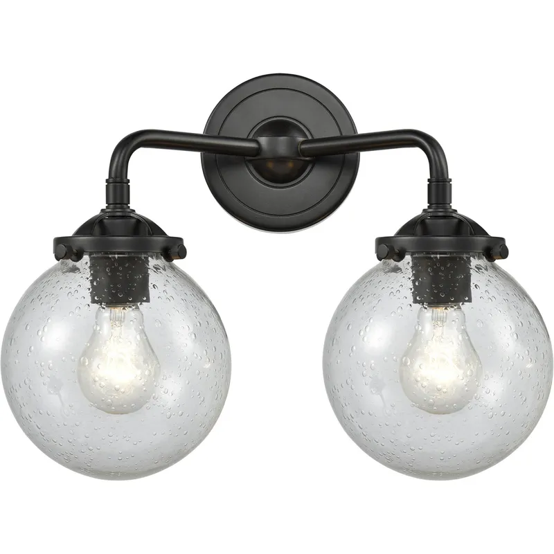 Nouveau Beacon 2 Light 14 inch Oil Rubbed Bronze Bath Vanity Light Wall Light in Seedy Glass, Nouveau
