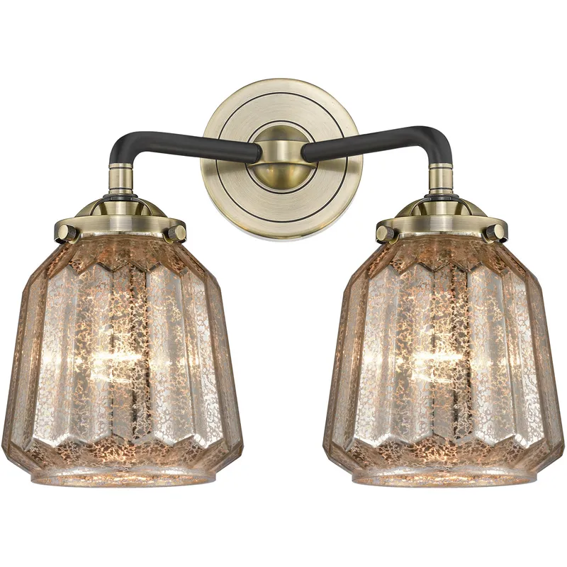 Nouveau Chatham LED 14 inch Black Antique Brass Bath Vanity Light Wall Light in Mercury Glass, Nouveau