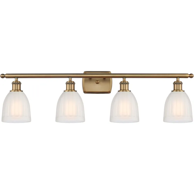 Ballston Brookfield 4 Light 36 inch Brushed Brass Bath Vanity Light Wall Light in White Glass, Ballston