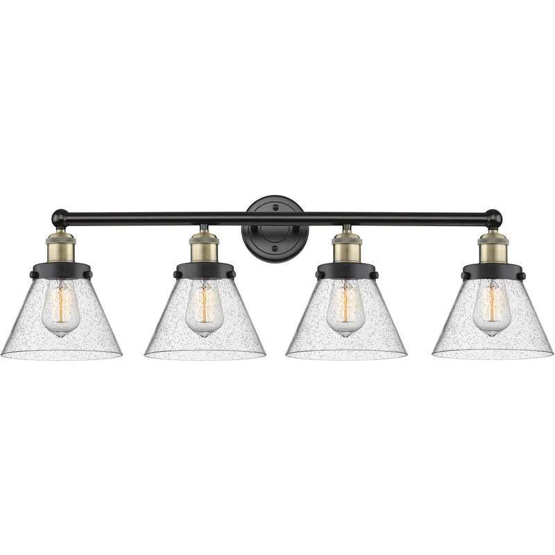 Cone 4 Light 33.5 inch Black Antique Brass Bath Vanity Light Wall Light in Seedy