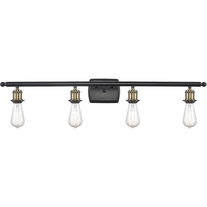 Ballston Bare Bulb 4 Light 36 inch Black Antique Brass Bath Vanity Light Wall Light, Ballston