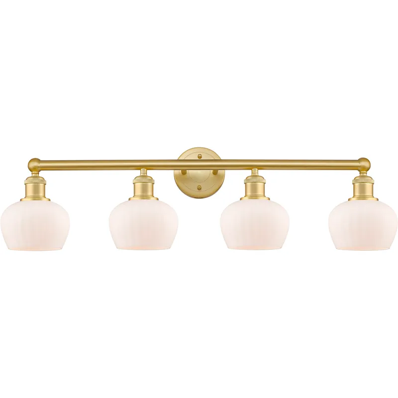 Fenton 4 Light 33.5 inch Satin Gold Bath Vanity Light Wall Light in Matte White