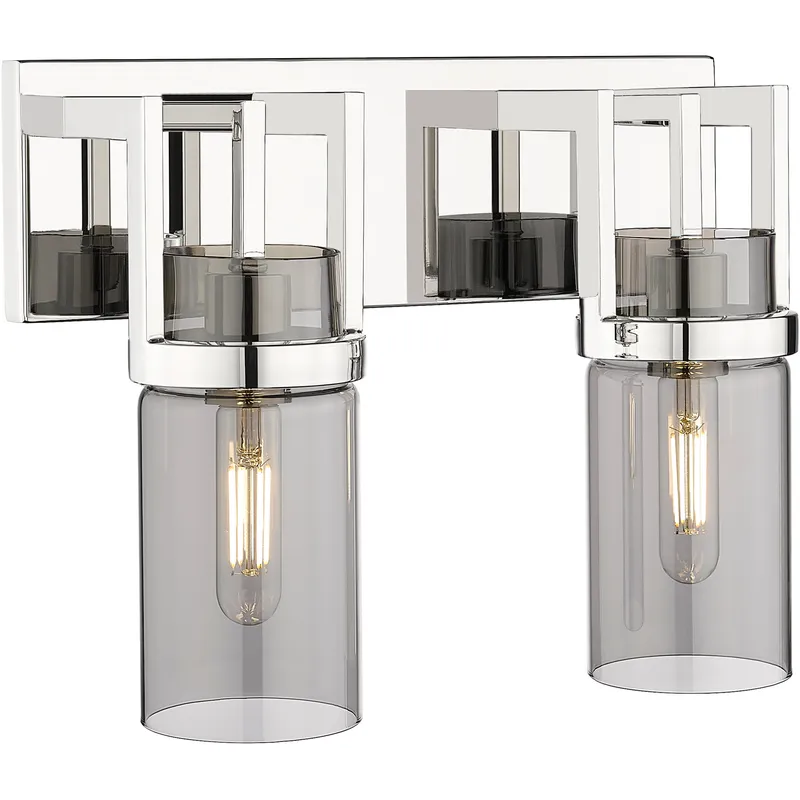 Utopia 2 Light 15 inch Polished Nickel Bath Vanity Light Wall Light in Plated Smoke Glass