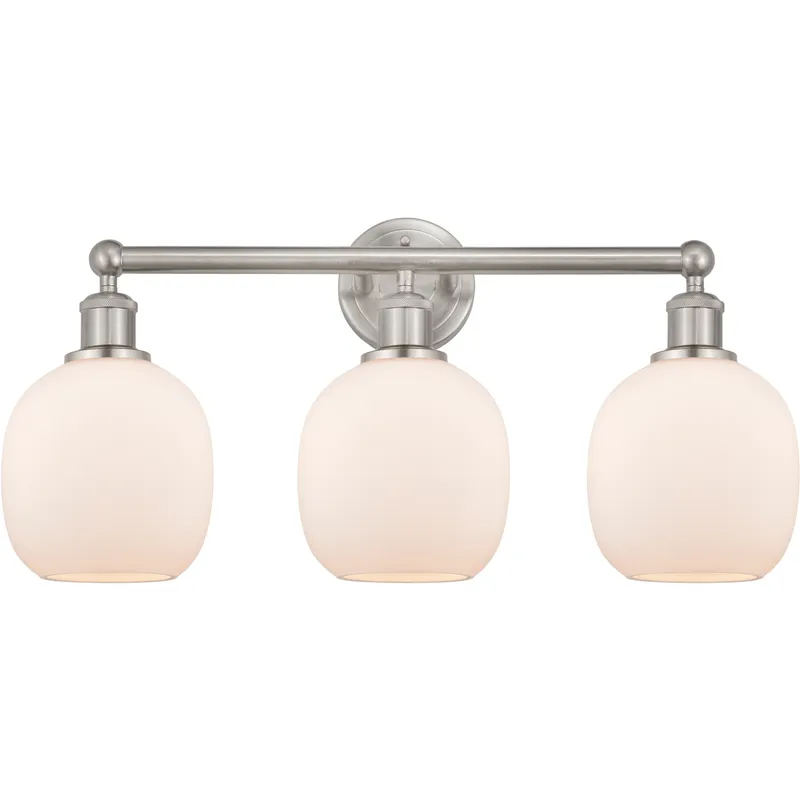 Edison Belfast 3 Light 24 inch Brushed Satin Nickel Bath Vanity Light Wall Light in Matte White Glass