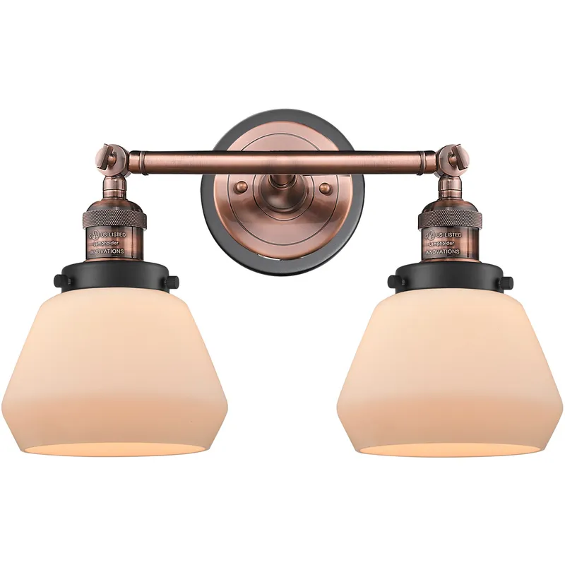 Franklin Restoration Fulton 2 Light 17 inch Antique Copper Bath Vanity Light Wall Light in Matte White Glass