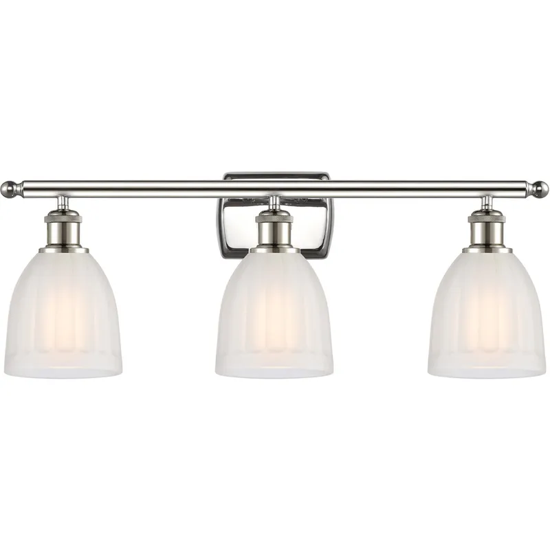 Ballston Brookfield 3 Light 26 inch Polished Nickel Bath Vanity Light Wall Light in White Glass, Ballston