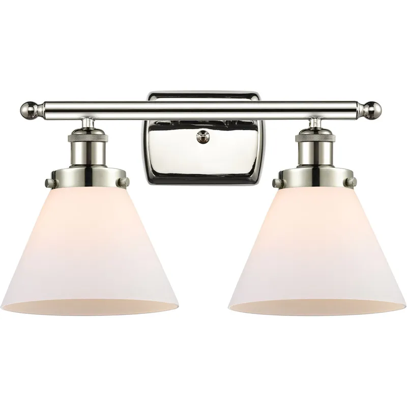 Ballston Large Cone 2 Light 16 inch Polished Nickel Bath Vanity Light Wall Light in Matte White Glass