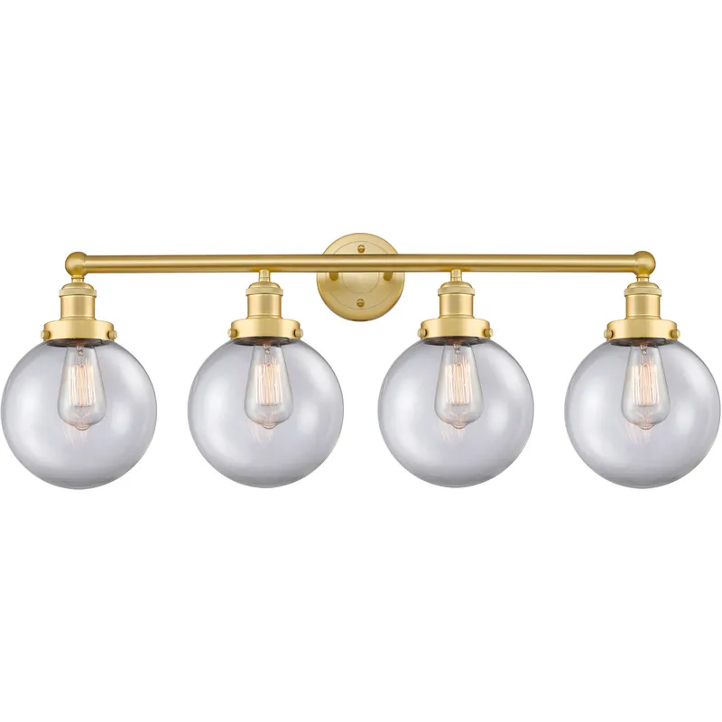 Beacon 4 Light 33.5 inch Satin Gold Bath Vanity Light Wall Light in Clear Glass, Large