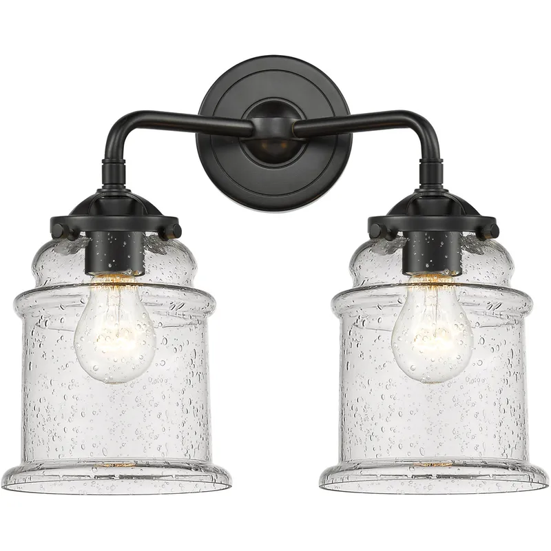 Nouveau Canton 2 Light 14 inch Oil Rubbed Bronze Bath Vanity Light Wall Light in Seedy Glass, Nouveau