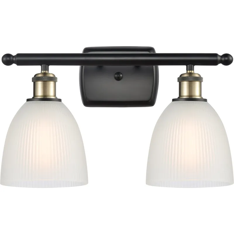 Ballston Castile 2 Light 16 inch Black Antique Brass Bath Vanity Light Wall Light in White Glass, Ballston