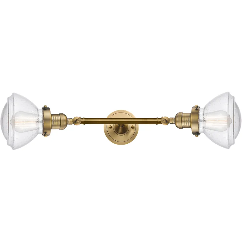 Franklin Restoration Olean 2 Light 7 inch Brushed Brass Bath Vanity Light Wall Light in Seedy Glass, Franklin Restoration