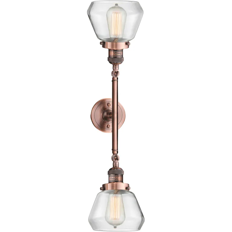 Franklin Restoration Fulton 2 Light 17 inch Antique Copper Bath Vanity Light Wall Light in Clear Glass, Franklin Restoration