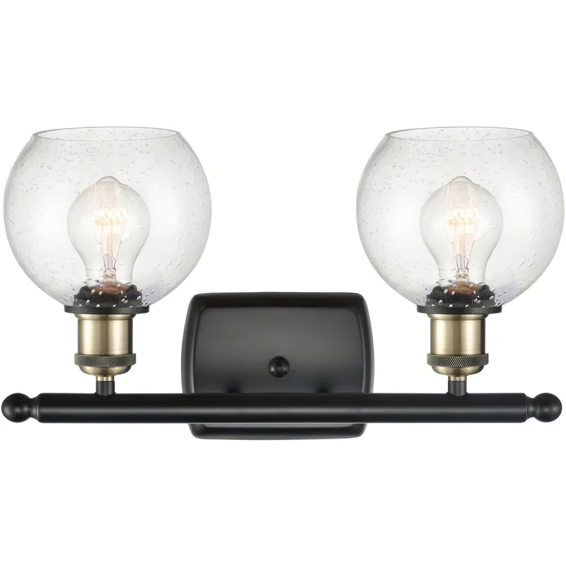 Ballston Athens 2 Light 16 inch Black Antique Brass Bath Vanity Light Wall Light in Seedy Glass