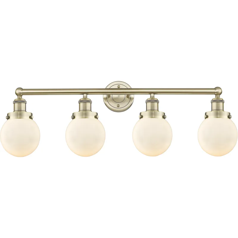 Beacon 4 Light 33.5 inch Antique Brass Bath Vanity Light Wall Light in Matte White