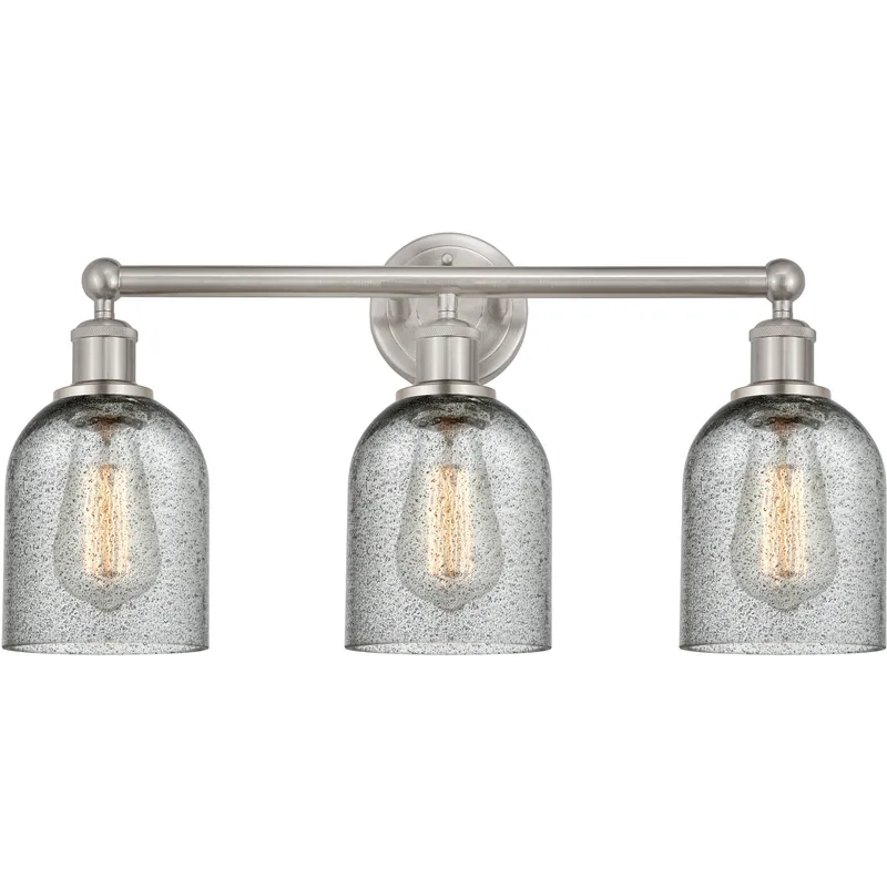 Edison Caledonia 3 Light 23 inch Brushed Satin Nickel Bath Vanity Light Wall Light in Charcoal Glass