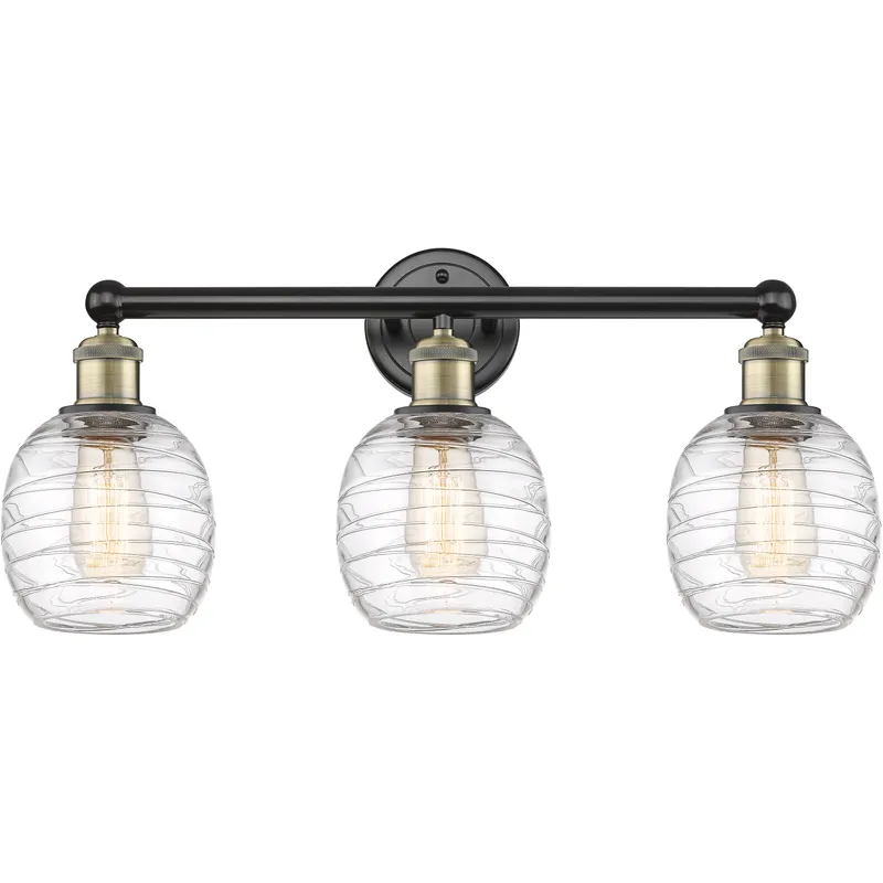 Belfast 3 Light 24 inch Black Antique Brass Bath Vanity Light Wall Light in Deco Swirl