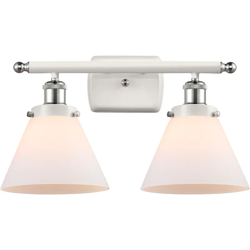Ballston Large Cone 2 Light 16 inch White and Polished Chrome Bath Vanity Light Wall Light in Matte White Glass