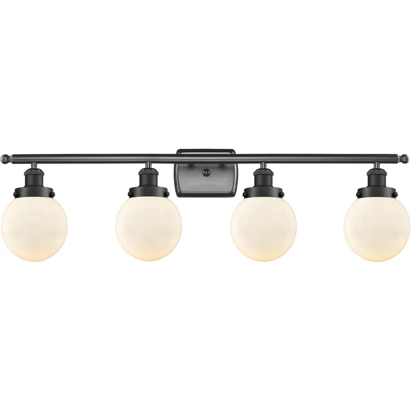 Ballston Beacon 4 Light 36 inch Matte Black Bath Vanity Light Wall Light in Matte White Glass, Ballston