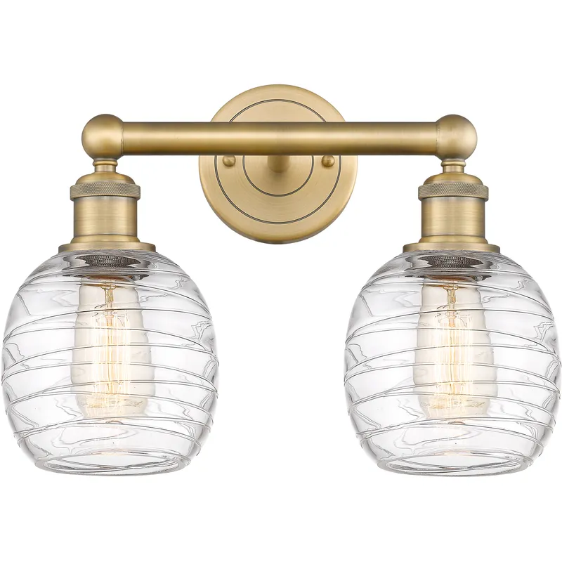 Belfast 2 Light 15 inch Brushed Brass Bath Vanity Light Wall Light in Deco Swirl