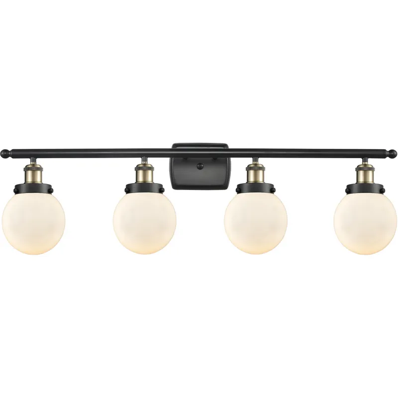 Ballston Beacon 4 Light 36 inch Black Antique Brass Bath Vanity Light Wall Light in Matte White Glass