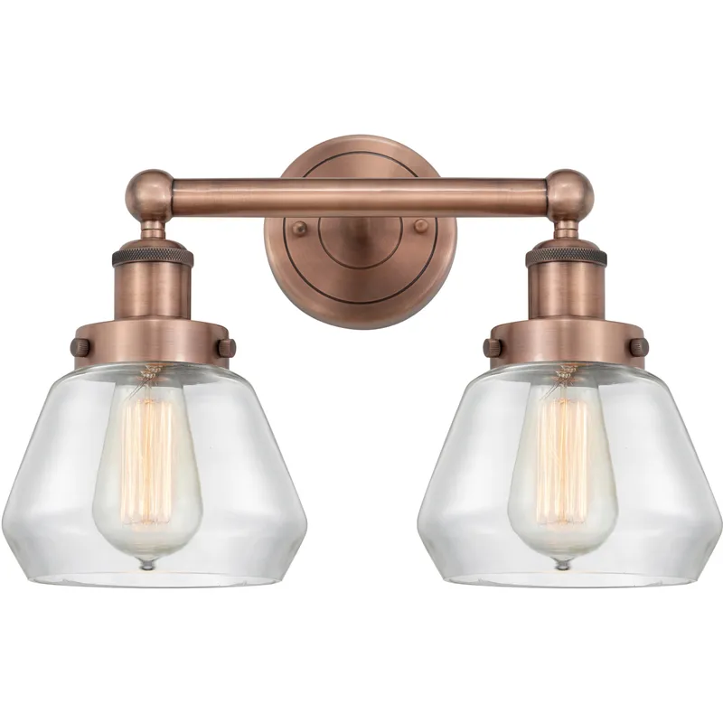 Fulton 2 Light 15.5 inch Antique Copper Bath Vanity Light Wall Light in Clear