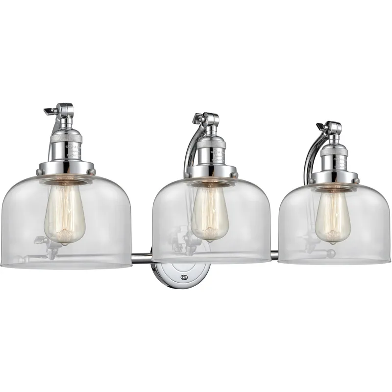 Franklin Restoration Large Bell LED 28 inch Polished Chrome Bath Vanity Light Wall Light in Clear Glass, Franklin Restoration