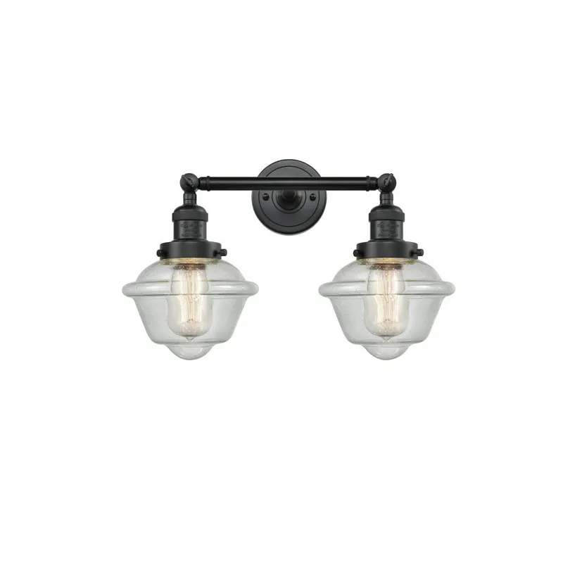 Franklin Restoration Small Oxford 2 Light 17 inch Matte Black Bath Vanity Light Wall Light in Seedy Glass, Franklin Restoration