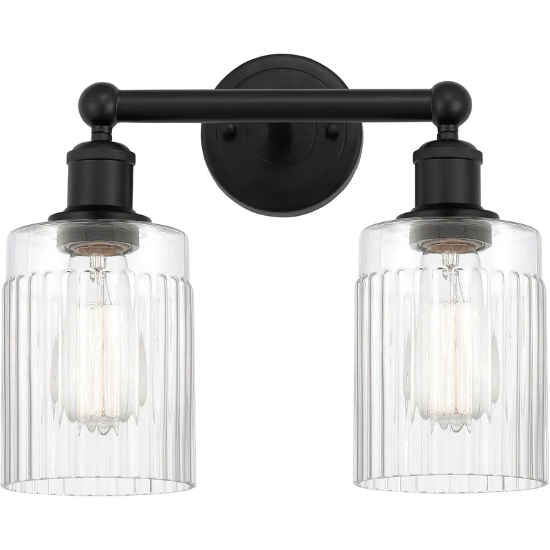 Edison Hadley 2 Light 14 inch Matte Black Bath Vanity Light Wall Light in Clear Glass