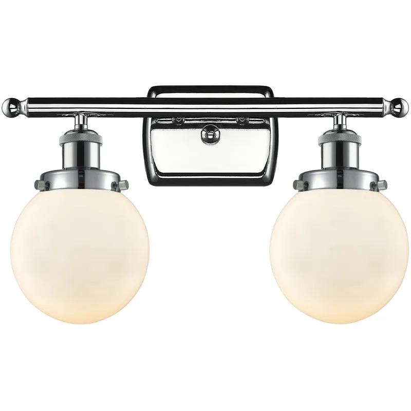 Ballston Beacon 2 Light 16 inch Polished Chrome Bath Vanity Light Wall Light in Matte White Glass, Ballston