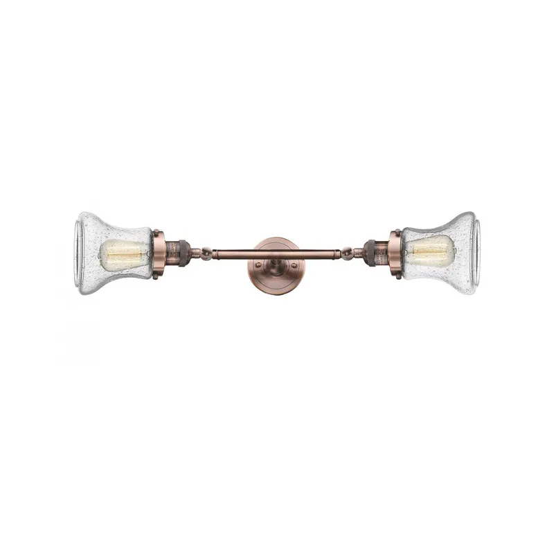 Franklin Restoration Bellmont 2 Light 6 inch Antique Copper Bath Vanity Light Wall Light in Seedy Glass, Franklin Restoration