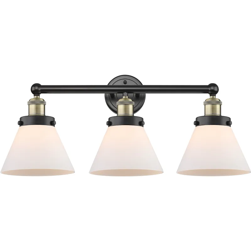Cone 3 Light 25.75 inch Black Antique Brass Bath Vanity Light Wall Light in Matte White