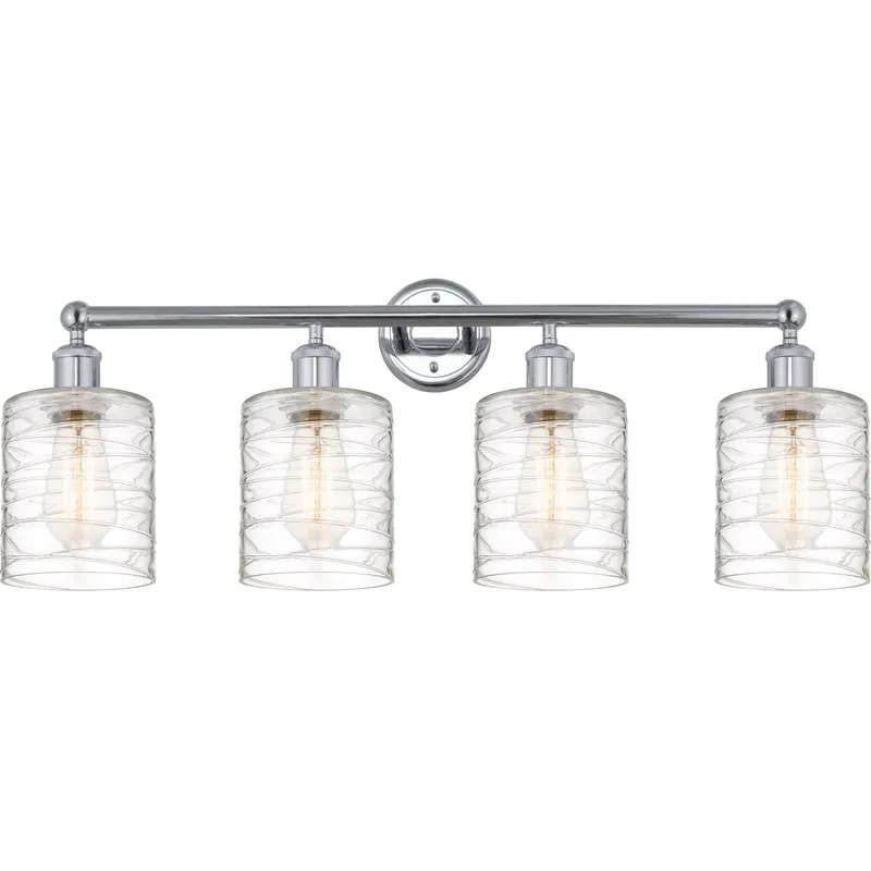 Edison Cobbleskill 4 Light 32 inch Polished Chrome Bath Vanity Light Wall Light in Deco Swirl Glass