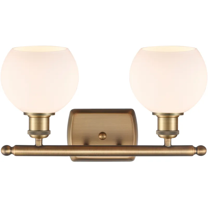 Ballston Athens 2 Light 16 inch Brushed Brass Bath Vanity Light Wall Light in Matte White Glass