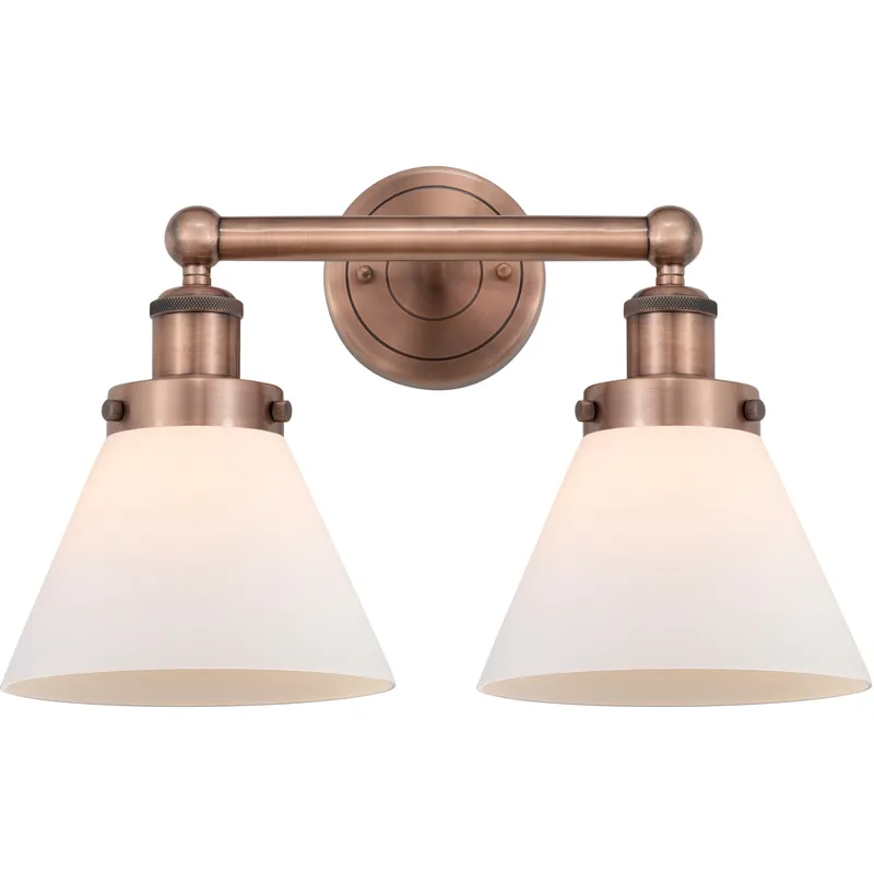 Cone 2 Light 16.75 inch Antique Copper Bath Vanity Light Wall Light in Matte White