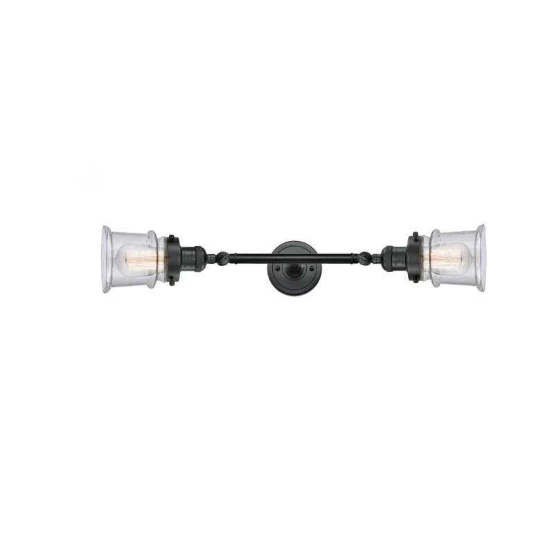 Franklin Restoration Small Canton 2 Light 6 inch Matte Black Bath Vanity Light Wall Light in Seedy Glass, Franklin Restoration